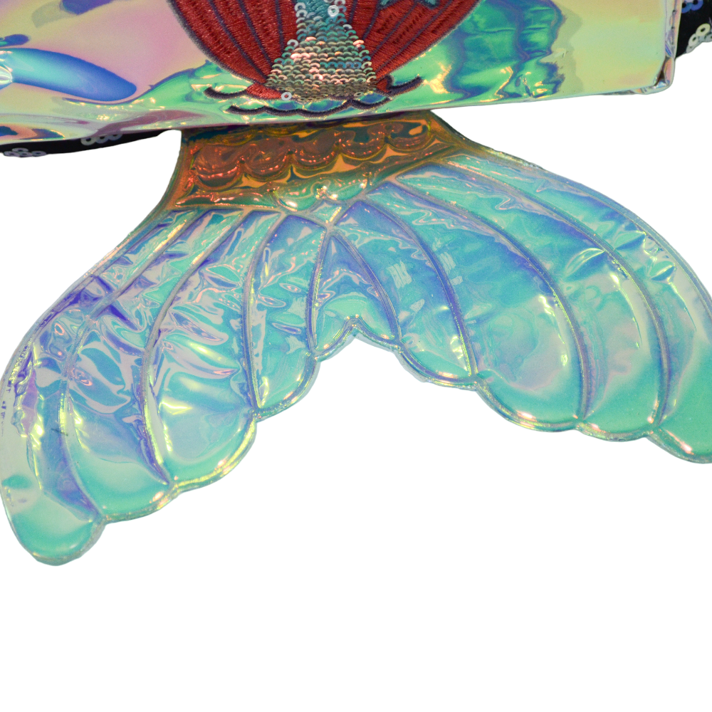 [26158] MOCHILA 12 PULGADAS SIRENA HOLOGRAFICA CON LENTEJUELAS