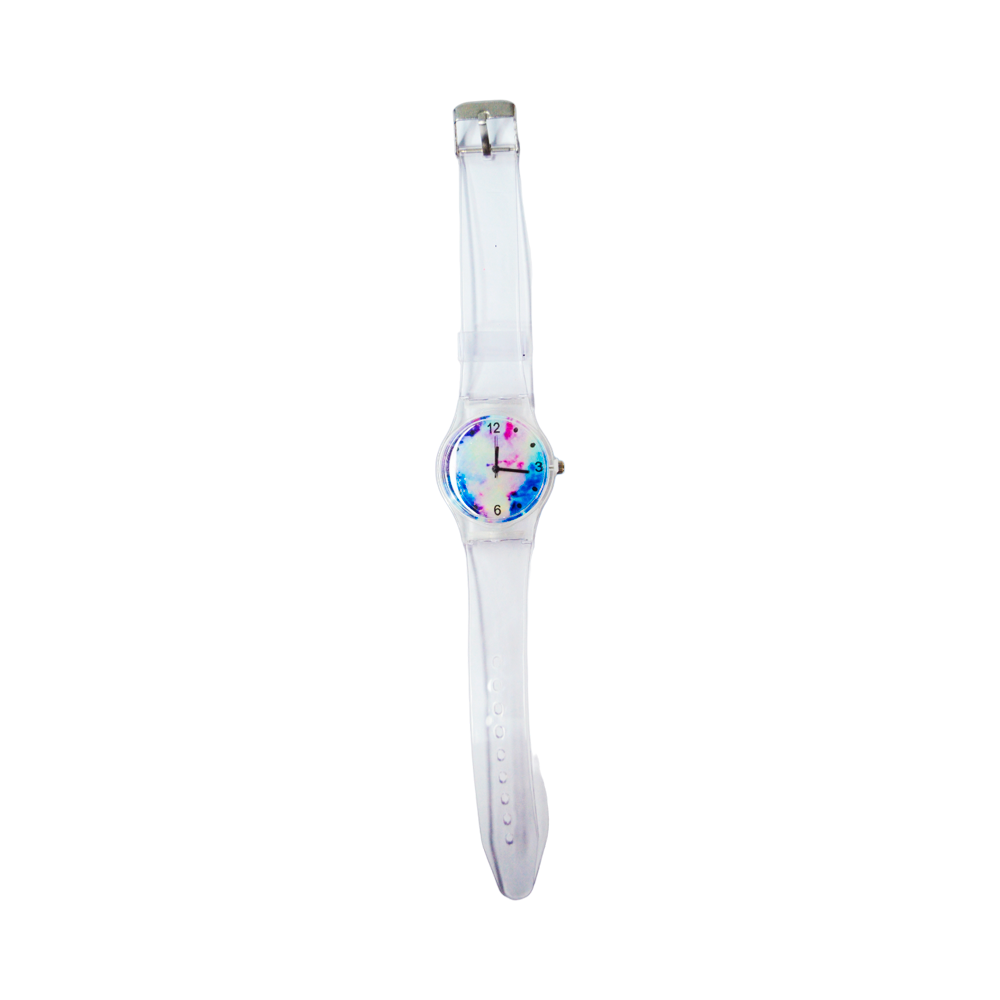 RELOJ MALLA TRANSPARENTE CUADRANTE EN COLORES