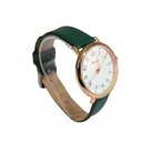 RELOJ MALLA CUERINA MARCA DORADA