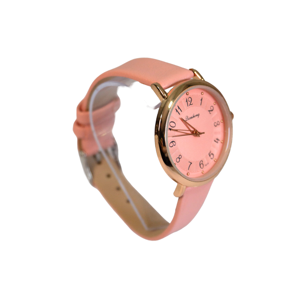 RELOJ MALLA CUERINA MARCA DORADA
