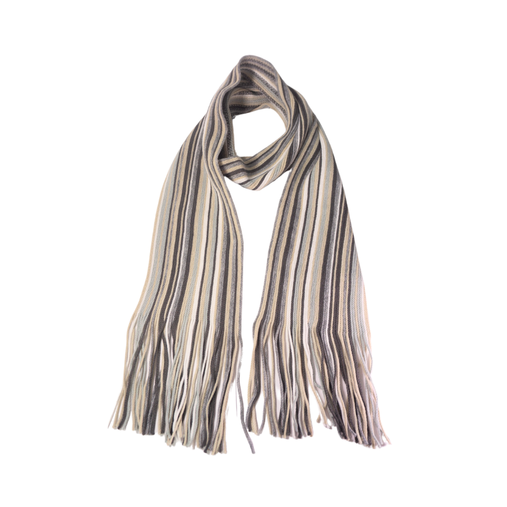 BUFANDA DE LANA RAYADA CON FLECOS 25CM X 190