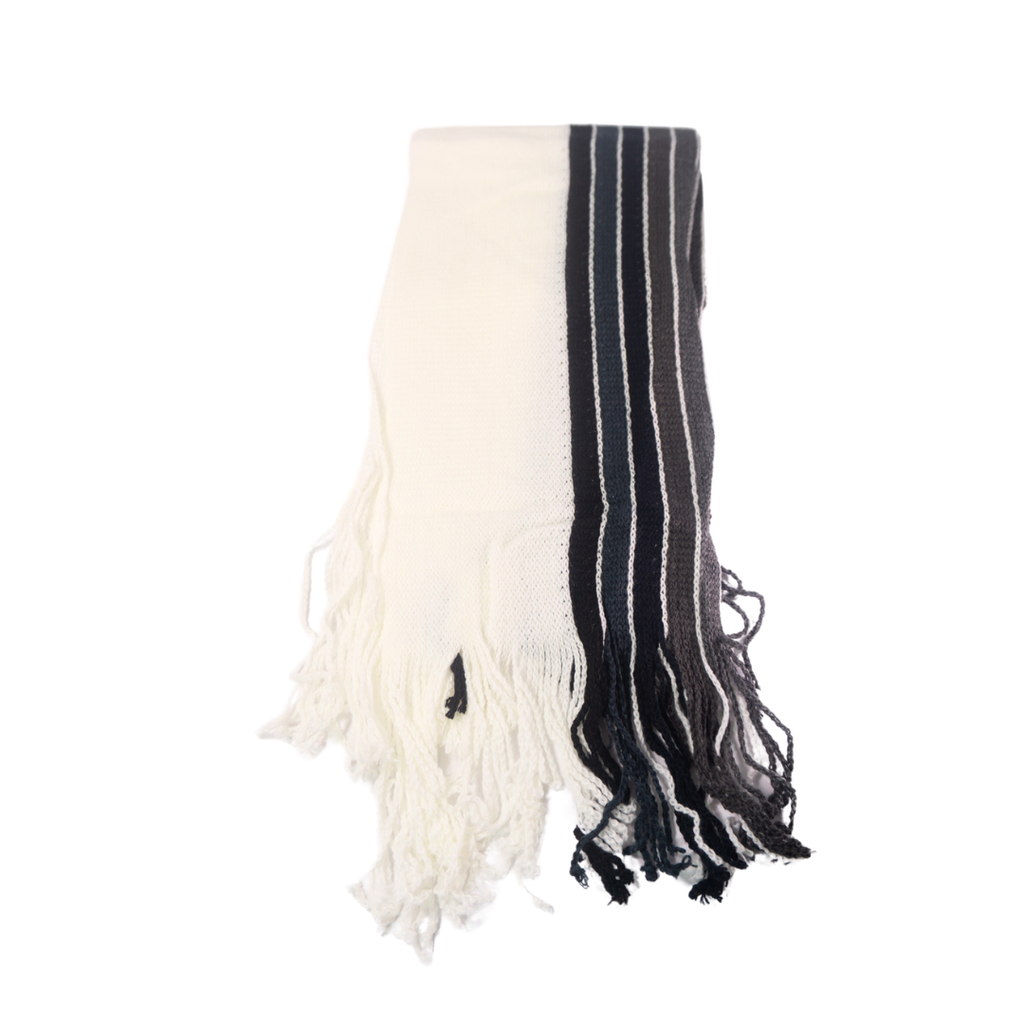 BUFANDA DE LANA RAYADA CON FLECOS 25CM X 190