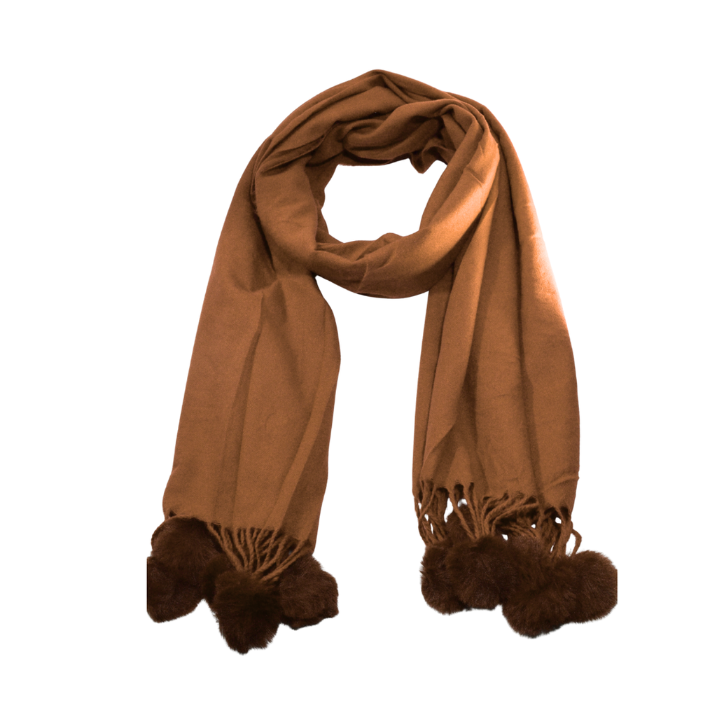 BUFANDA CON POMPON COLOR LISO