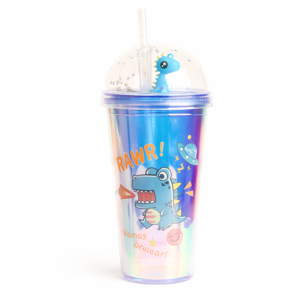 VASO CON TAPA Y BOMBILLA DINO