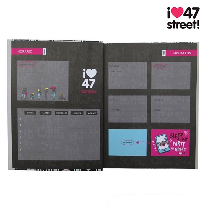 [L1143] CUADERNO 16X21CM TAPA DURA 48 HOJAS COSIDO 47 STREET