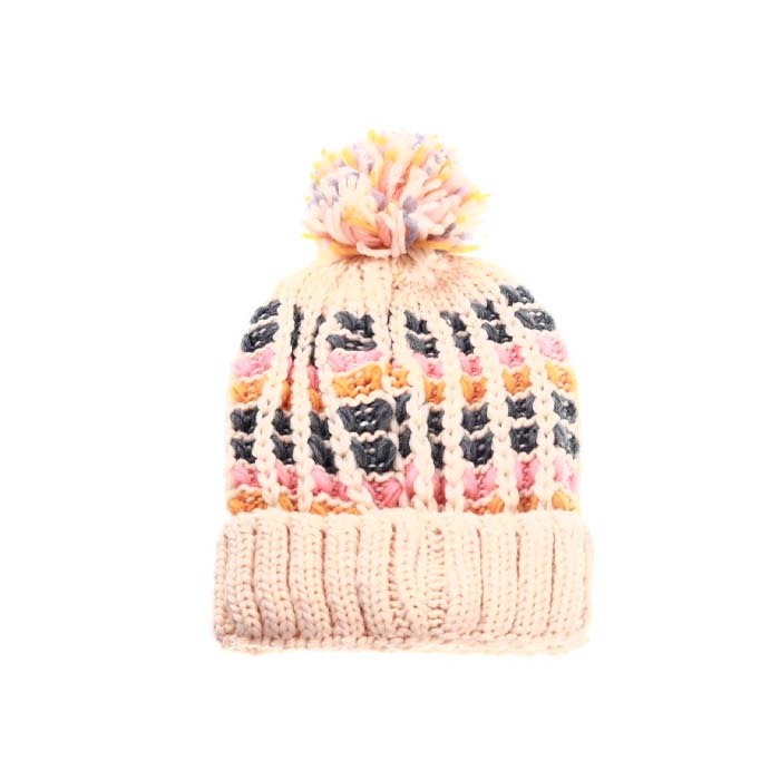 [36474] GORRO DAMA TEJIDO MULTICOLOR CON POMPON