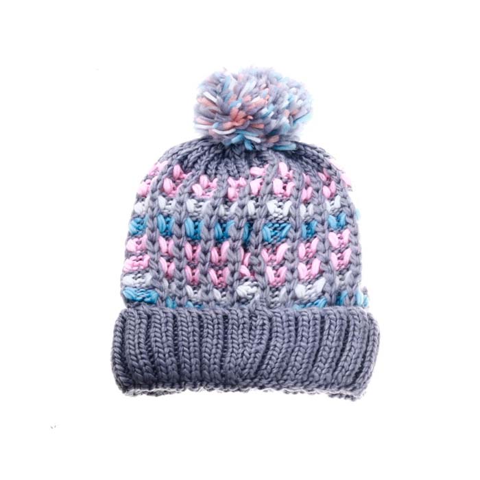 [36474] GORRO DAMA TEJIDO MULTICOLOR CON POMPON