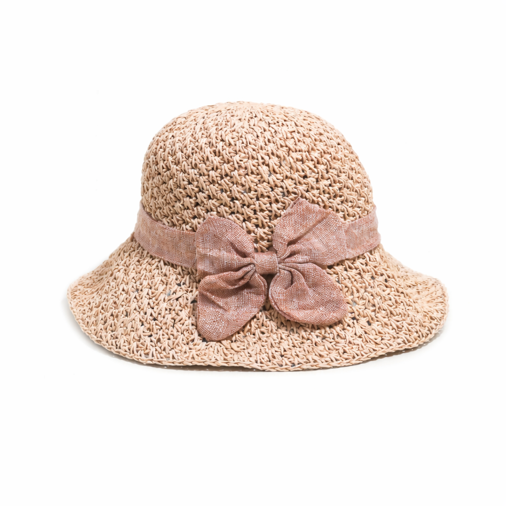 SOMBRERO CAPELINA DE RAFIA TEJIDA CON MOÑO