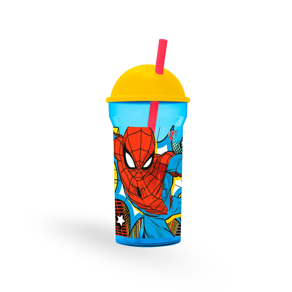 VASO CON TAPA Y BOMBILLA SPIDERMAN