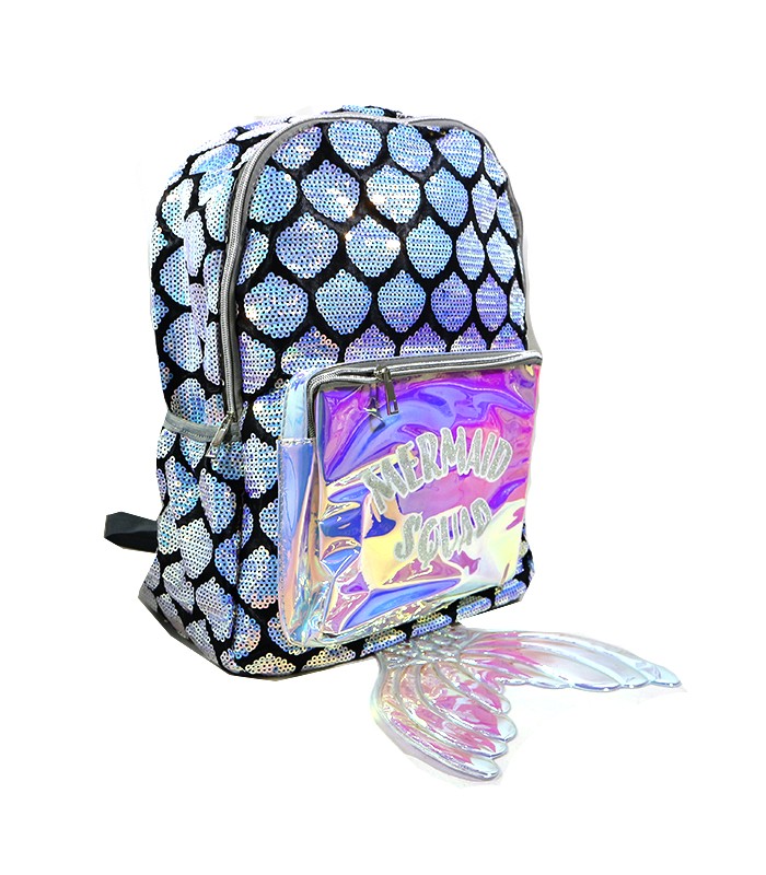 [26140] MOCHILA 17 PULGADAS SIRENA HOLOGRAFICA CON LENTEJUELAS