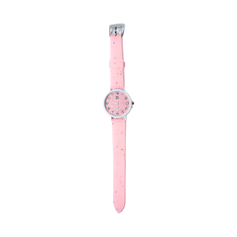 RELOJ MALLA CUADRANTE CON GLITTER Y MALLA SILICONADA EN COLORES