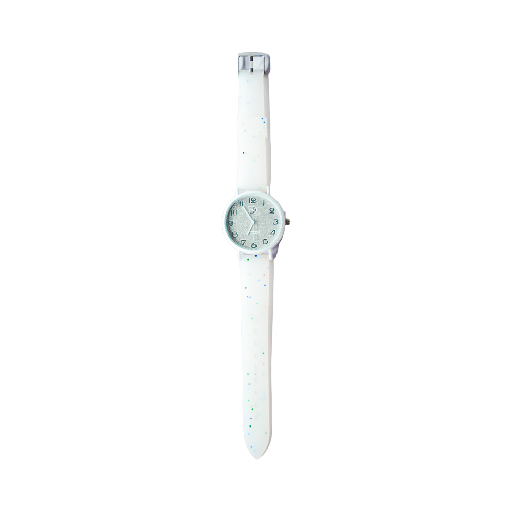 RELOJ MALLA CUADRANTE CON GLITTER Y MALLA SILICONADA EN COLORES