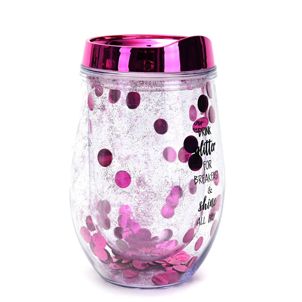 VASO DOBLE CUERPO CON GLITTER Y SORBETE. TAPA ROSCA