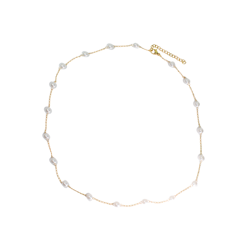 COLLAR ACERO DORADO CON PERLAS N6 50CM