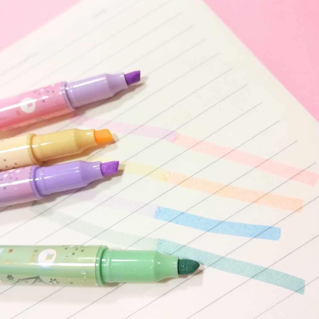 RESALTADOR DOBLE PUNTA CON GLITTER X4 (8) EN CAJA