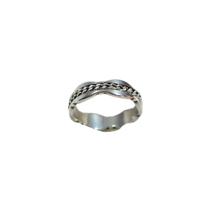 ANILLO ACERO ONDAS Y CADENA