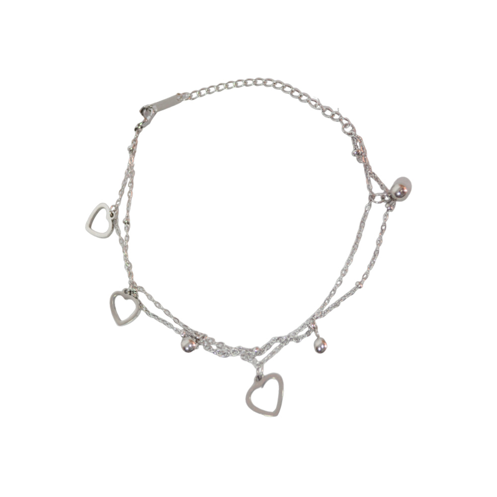 PULSERA DE ACERO DOBLE. DIJES CORAZON Y PELOTITAS