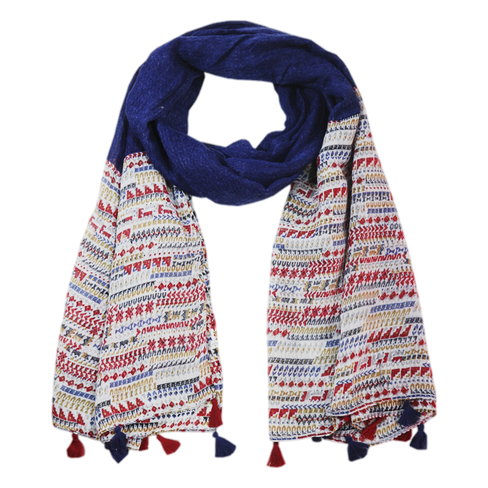 CHALINA ESTAMPADA CON BORLAS