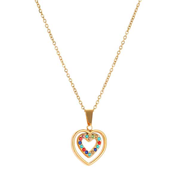 COLLAR DE ACERO CORAZON CON STRASS DE COLORES