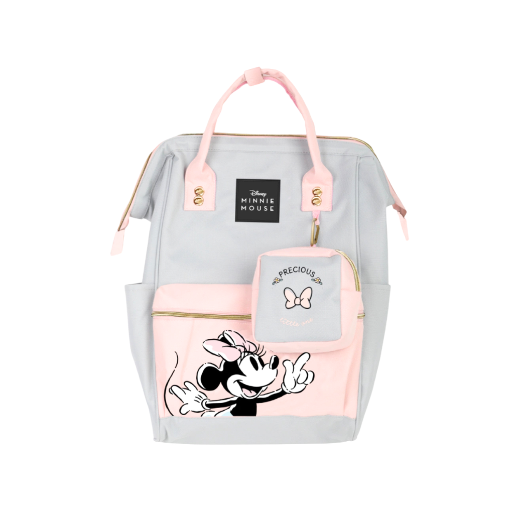 MOCHILA BOCA DE PEZ CON LLAVERO MONEDERO DE MINNIE 16"