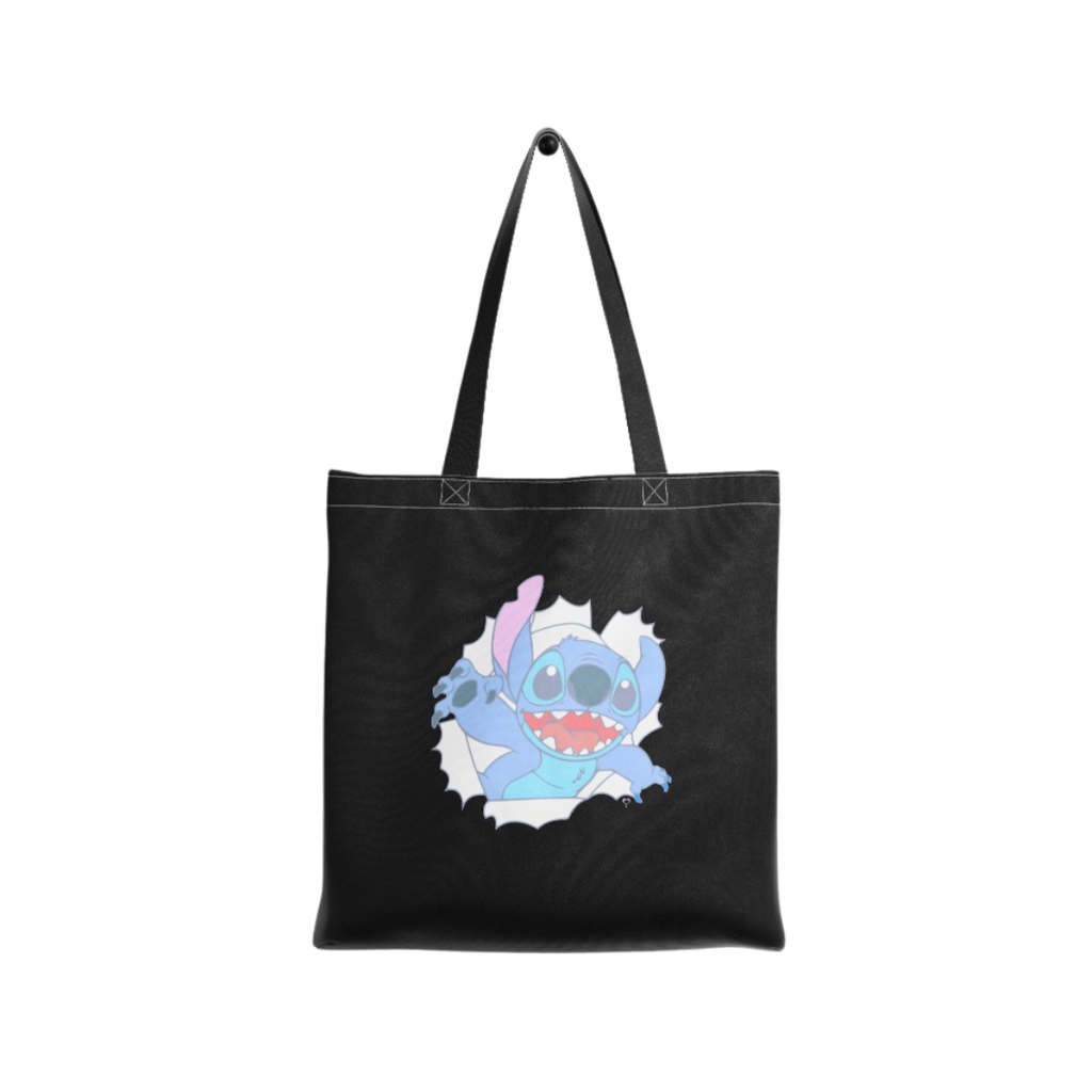 TOTE BAG NEGRA ESTAMPADA LABUBU STITCH