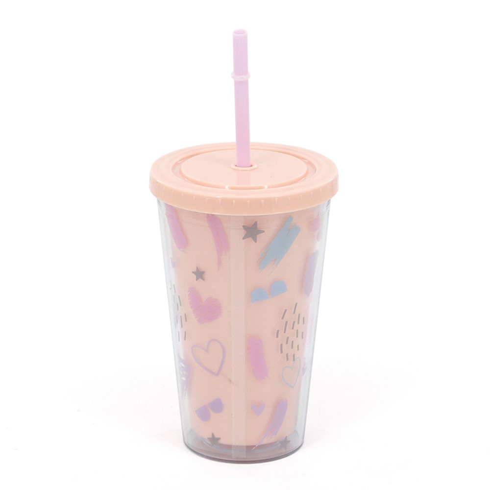 VASO CORAZONES CON TAPA Y SORBETE