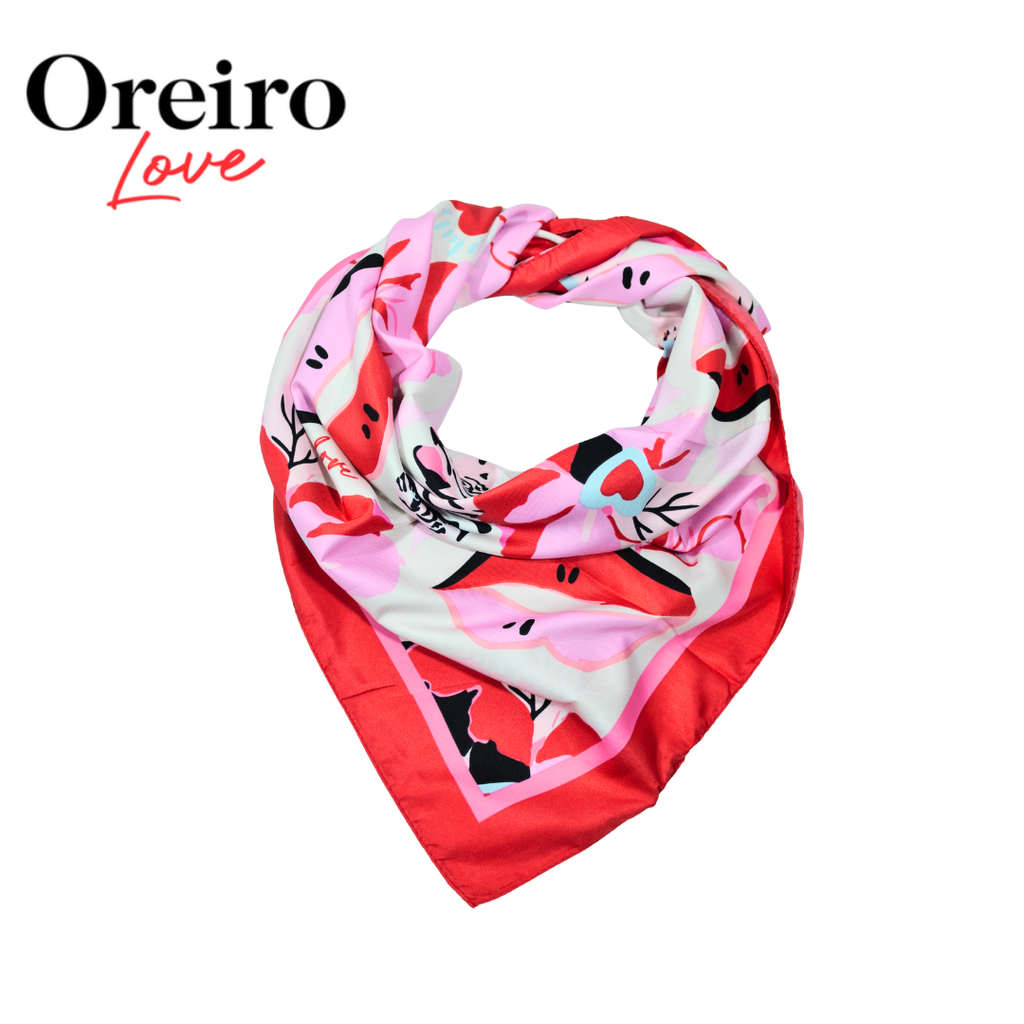PAÑUELO ESTAMPADO ROJO Y ROSA OREIRO LOVE
