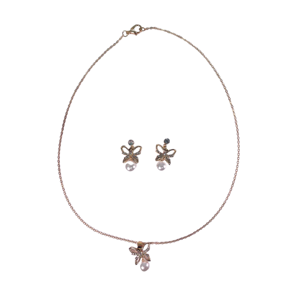 SET AROS + COLLAR MARIPOSA Y PERLA