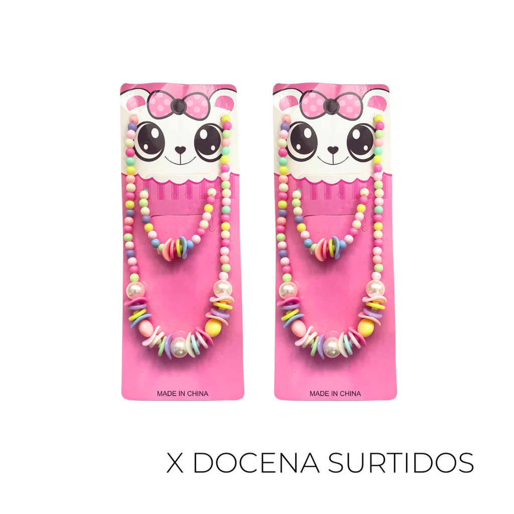 COLLAR + PULSERA CUENTAS DE COLORES X12