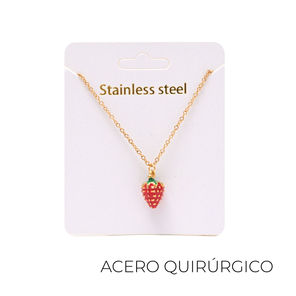 COLLAR CON DIJE FRUTILLA ACERO QUIRURGICO