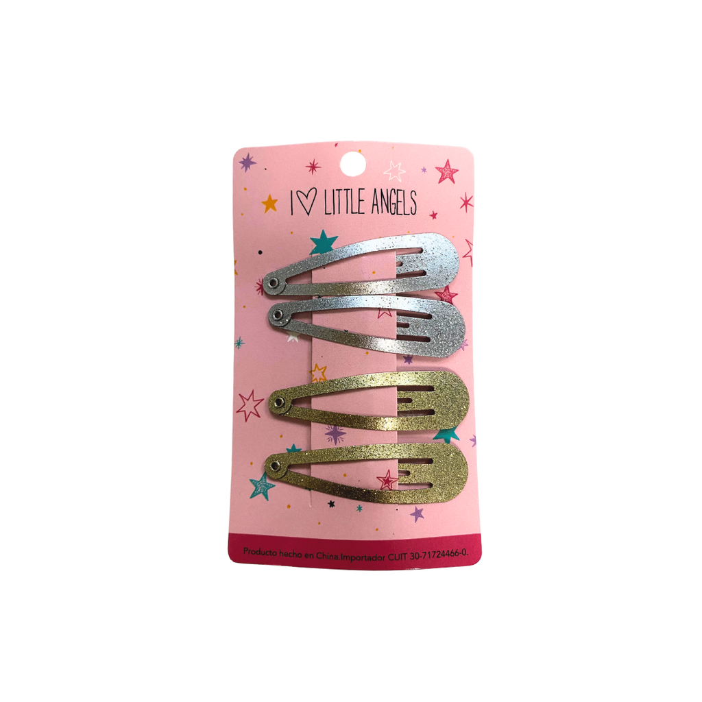 SET TIC TAC DORADO Y PLATEADO CON GLITTER X4