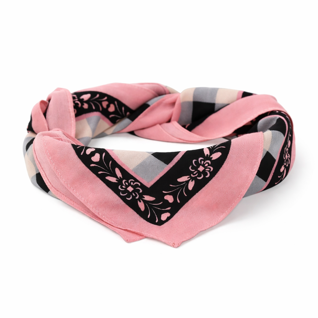 PAÑUELO ESTAMPADO ROSA CON NEGRO TRENDY