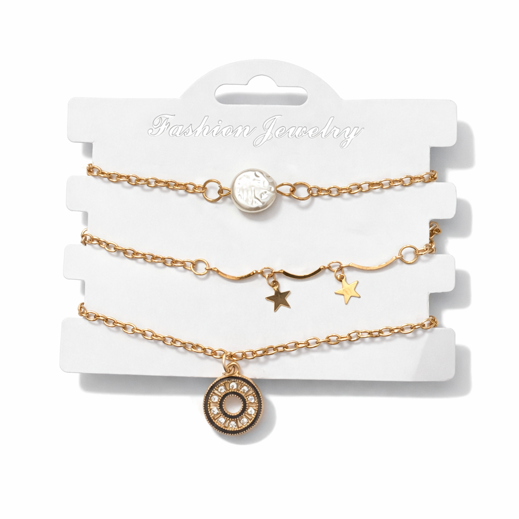 SET PULSERA X 3 DIJE STRASS Y ESTRELLAS