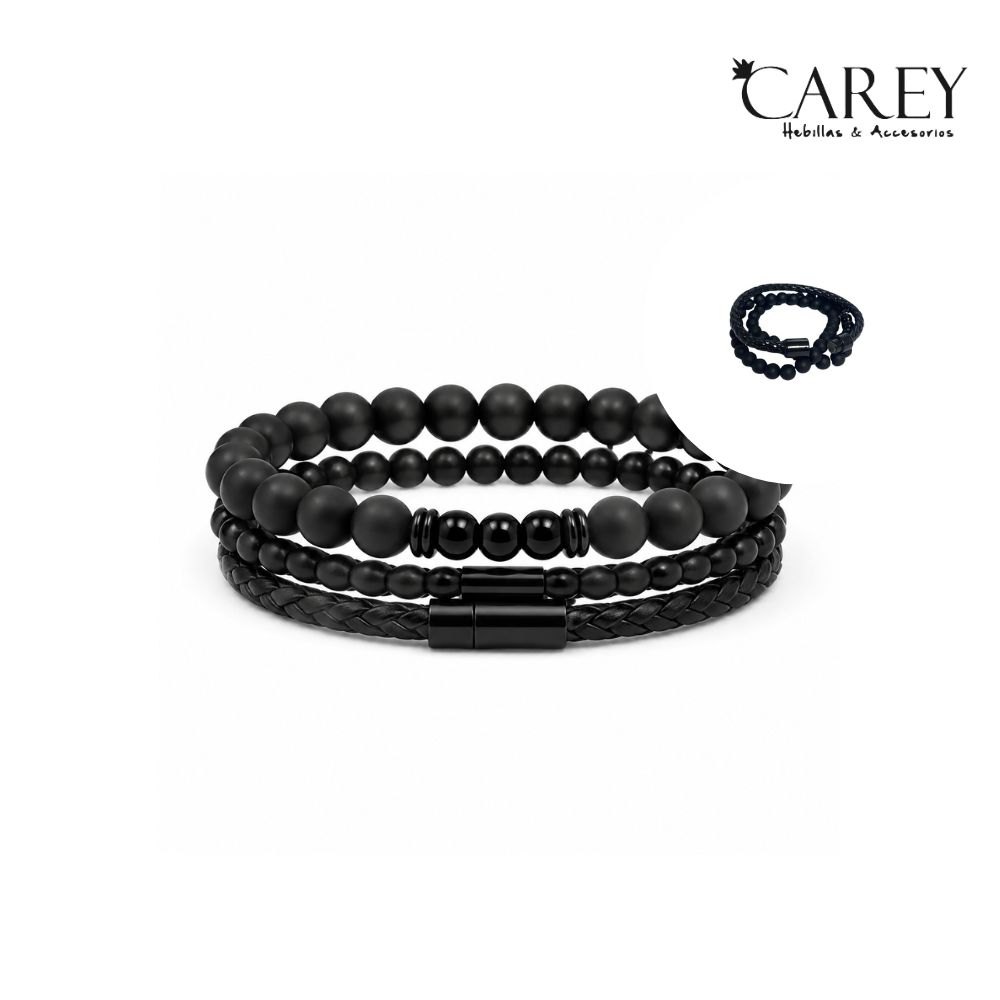 PULSERA HOMBRE DE CUERO TRENZADO CIERRE IMANTADO CAREY