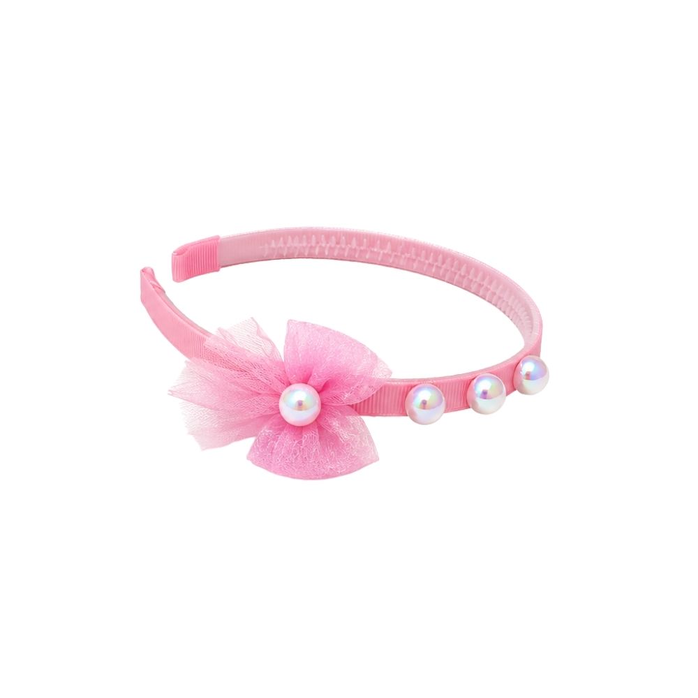 VINCHA INFANTIL CON LAZO DE TUL Y PERLAS