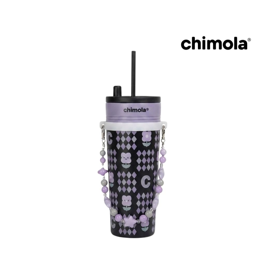 VASO TÉRMICO DISEÑO DE FLORES CON CORREA DE CUENTAS