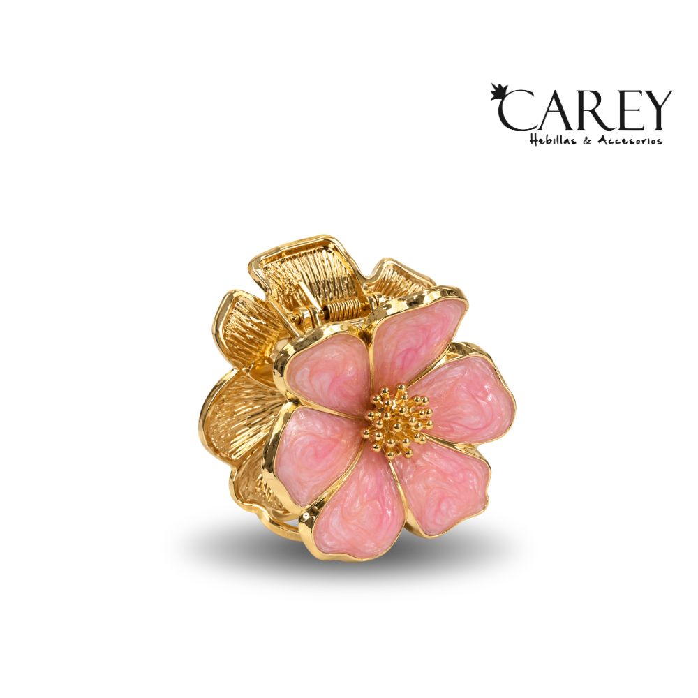 BROCHE PARA CABELLO FLOR ROSA ESMALTADA METAL
