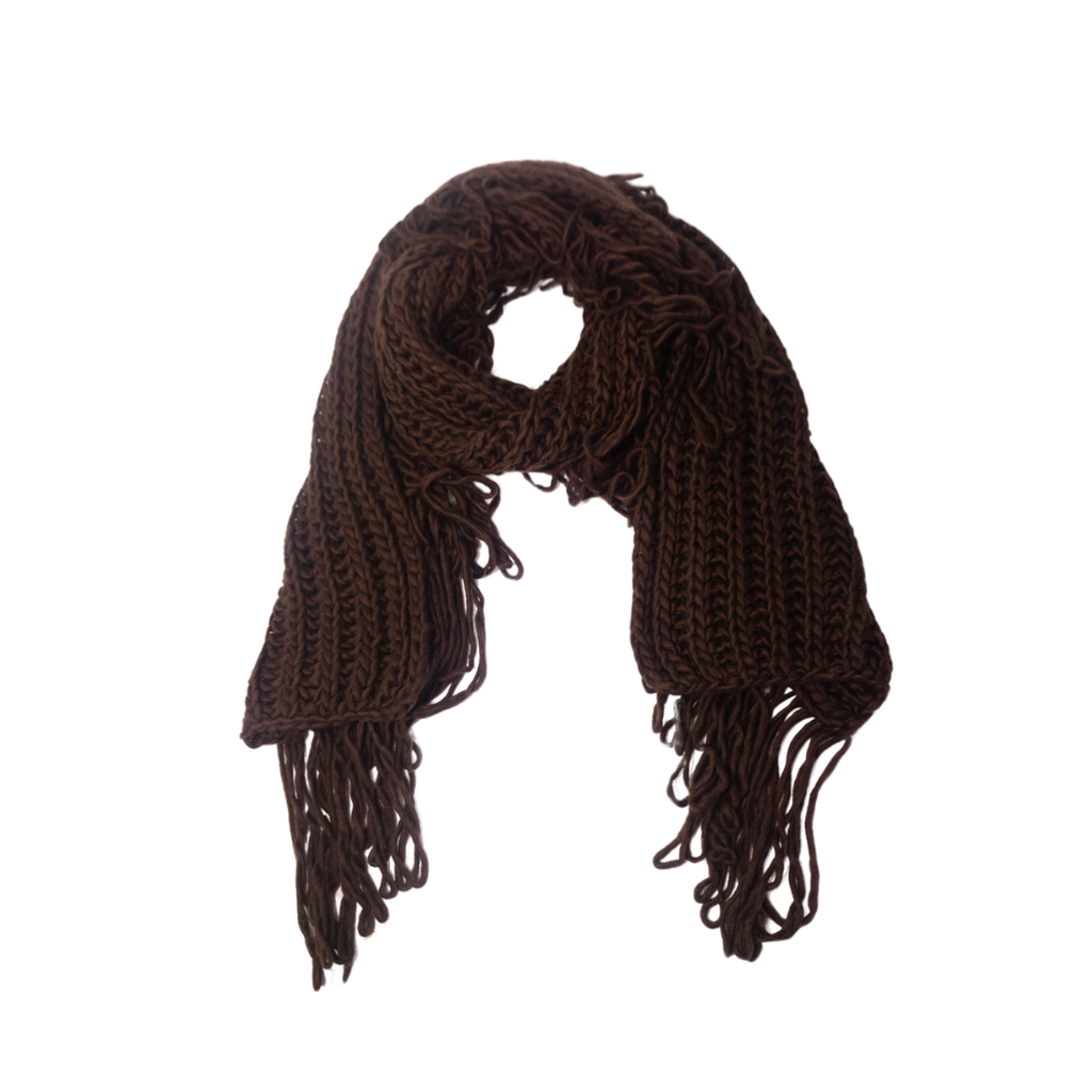 BUFANDA DE LANA TEJIDA CON FLECOS