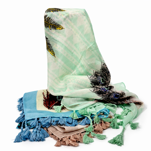 [32813] CHALINA ESTAMPA PLUMA Y BORLAS