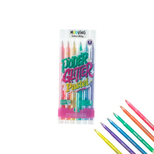 [35372] MARCADORES GLITTER PASTEL POR 6 COLORES