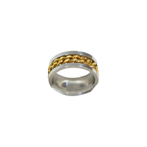 [37791] ANILLO ACERO CADENA DORADA