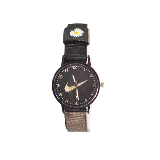 [42484] RELOJ MALLA DE LONA Y CUADRANTE NEGRO C/ MARGARITAS