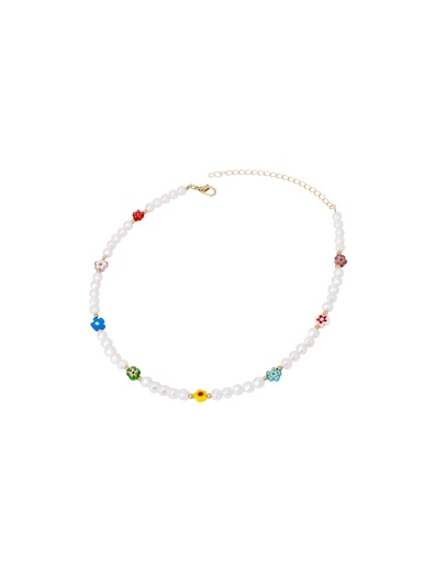 [45452] COLLAR CON PERLAS  Y FLORES DE COLORES