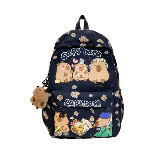 MOCHILA ESTAMPADA CAPIBARA CON LLAVERO DE PELUCHE