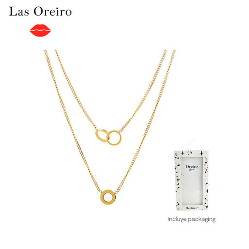 [47599] COLLAR DOBLE CADENA DORADO CON PACKAGING