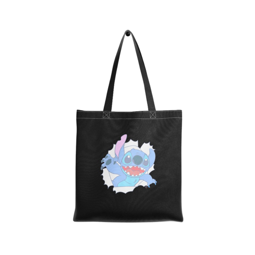 [48966] TOTE BAG NEGRA ESTAMPADA LABUBU STITCH