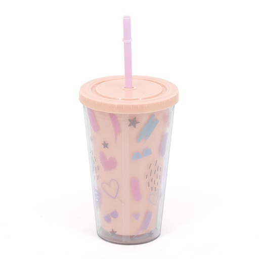 VASO CORAZONES CON TAPA Y SORBETE