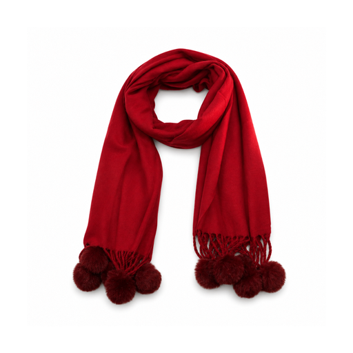[49797] BUFANDA CON POMPON COLOR LISO