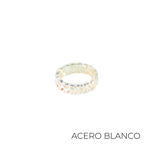 [50180] ANILLO ACERO BLANCO CON HOJAS