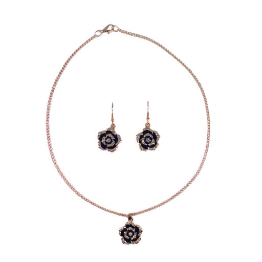 [50429] SET DE AROS + COLLAR FLOR CON STRASS